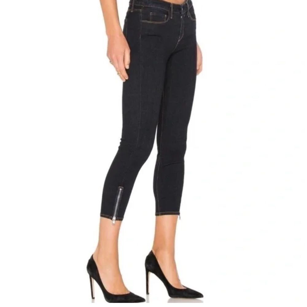 L'AGENCE Emmanuelle Ankle Zip Crop Jeans Dark Wash Size 26 Luxury Denim Mid Rise